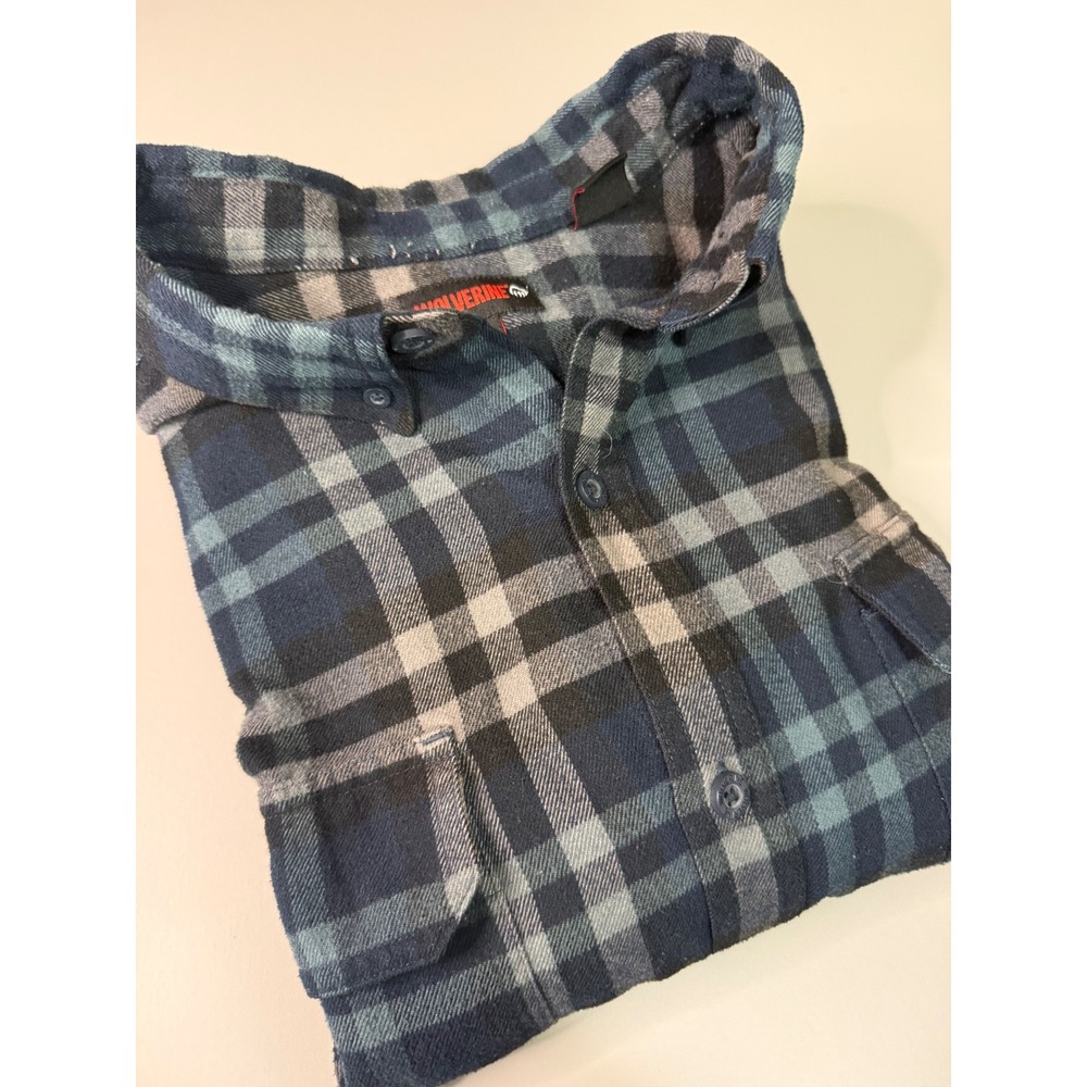 Wolverine Mens XXL Plaid Flannel Shirt Blue Grey Long Sleeve Button Down Work